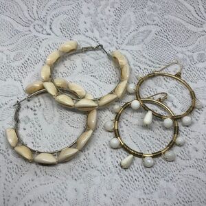 Artisan boho beach summer vacation style earrings shell mop round hoop statement
